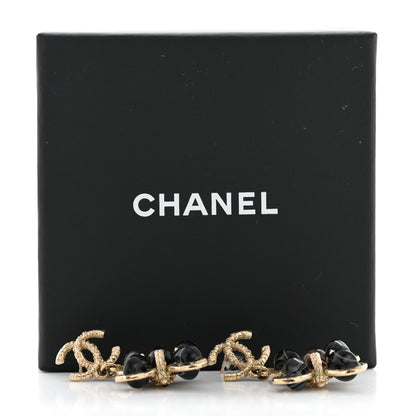 Chanel Resin CC Flower Drop Earrings Gold Black 5 of 5