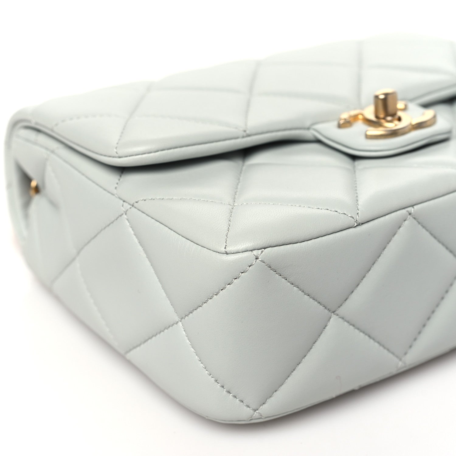 Chanel Lambskin Enamel Pearl Quilted Mini Charm Me Square Flap Light Blue 9 of 11
