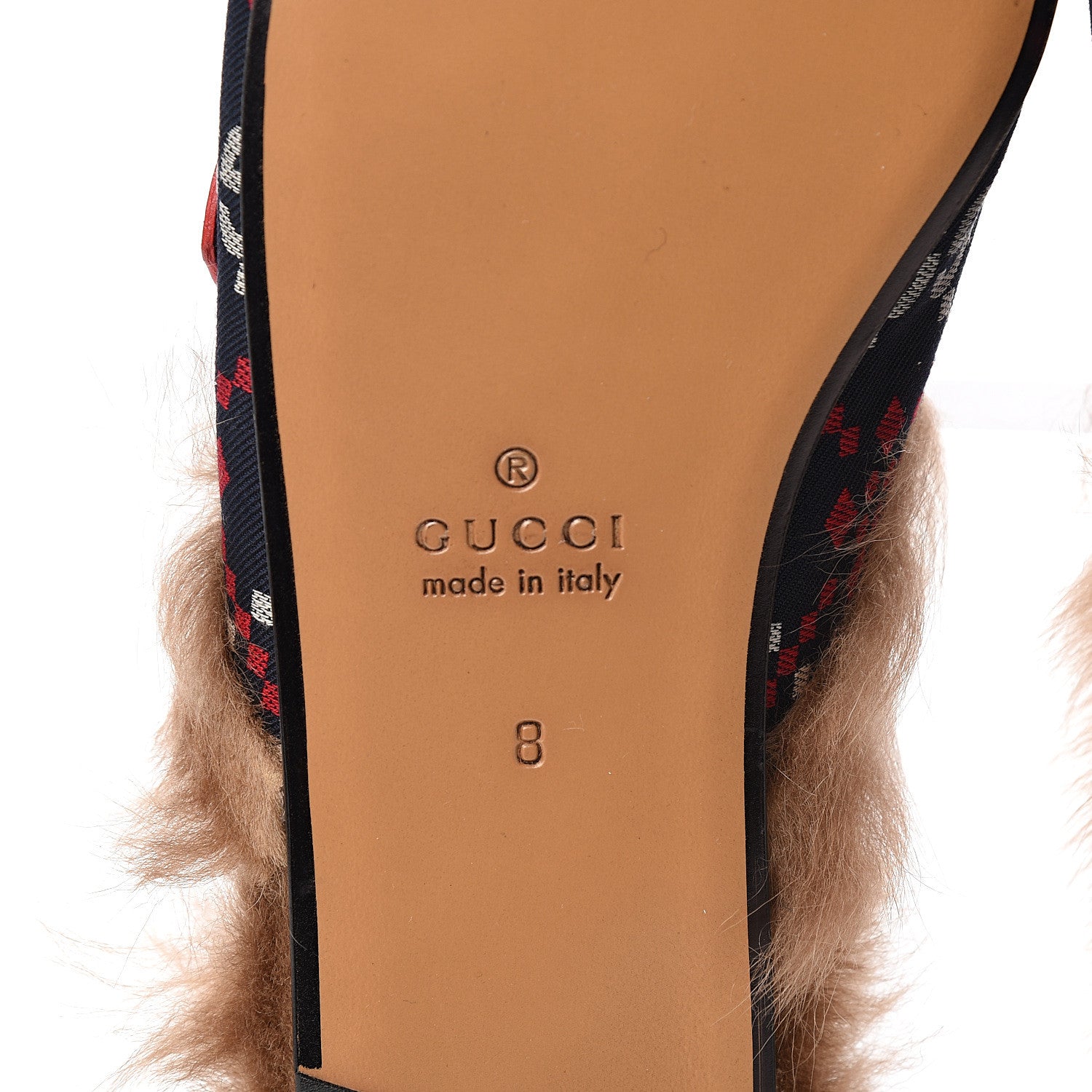 Gucci Canvas GG Monogram Diamond Fur Web GG Mens Princetown Slippers 8 Midnight Blue Hibiscus Red 7 of 9