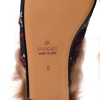 Gucci Canvas GG Monogram Diamond Fur Web GG Mens Princetown Slippers 8 Midnight Blue Hibiscus Red 7 of 9