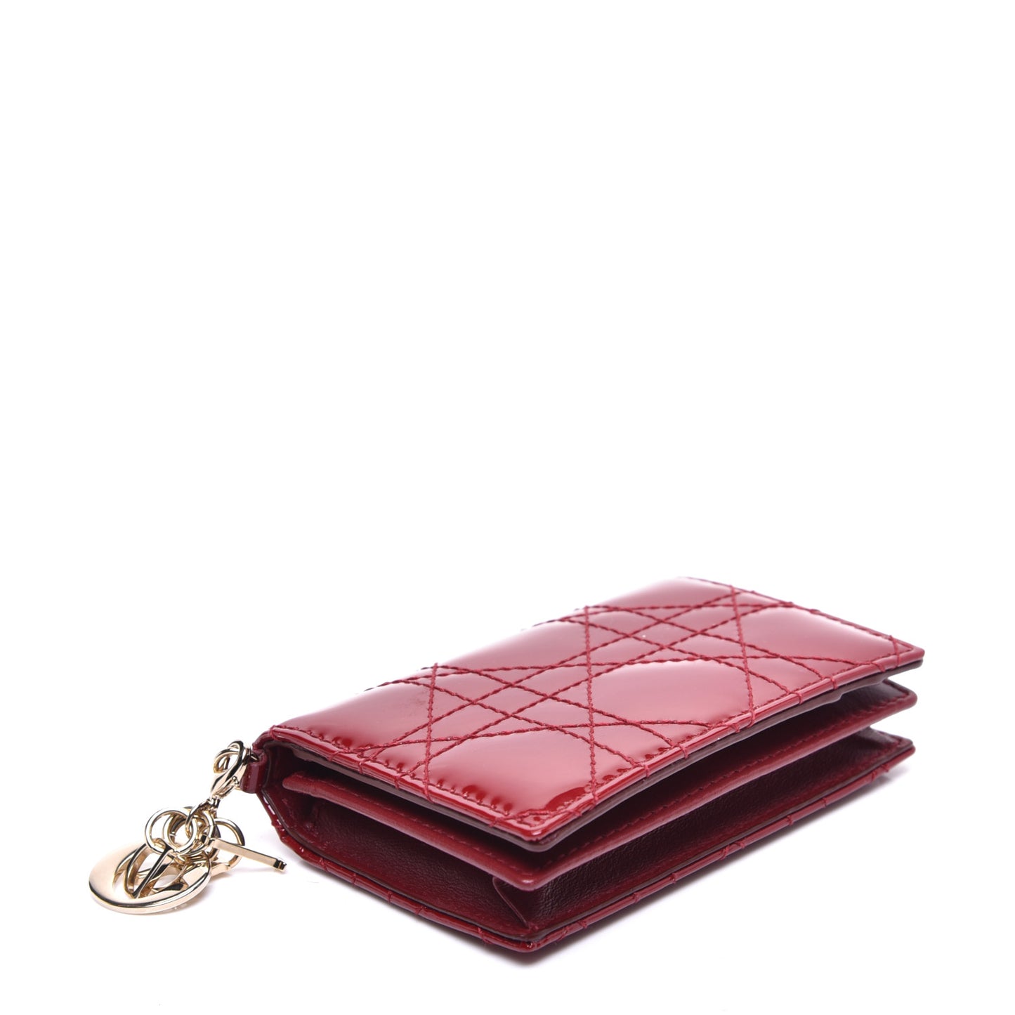 Patent Cannage Small Lady Dior Flap Card Holder Scarlet