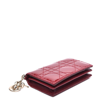 Christian Dior Patent Cannage Small Lady Dior Flap Card Holder Scarlet 4 of 9