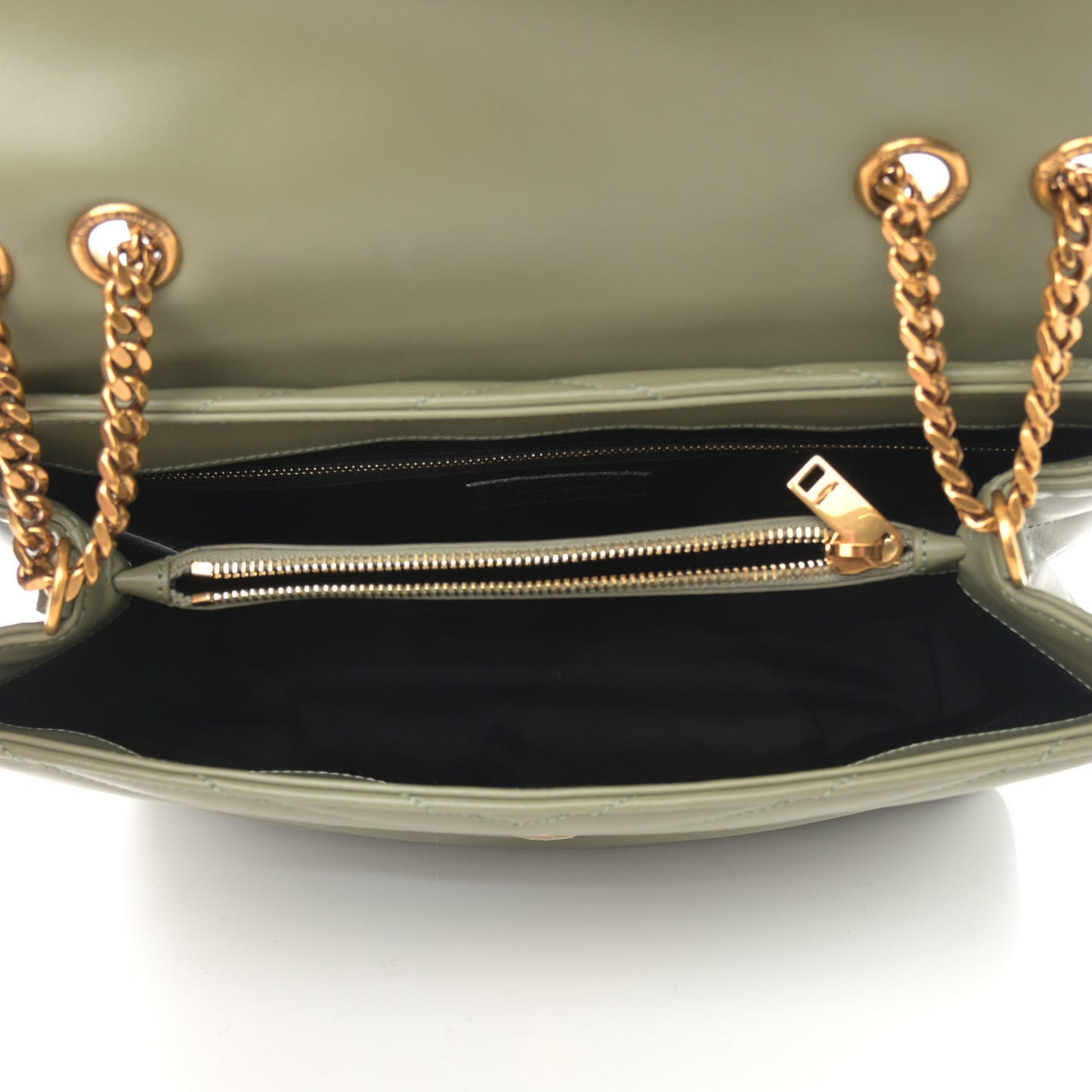 Calfskin Y Quilted Monogram Medium Loulou Chain Satchel Light Sage