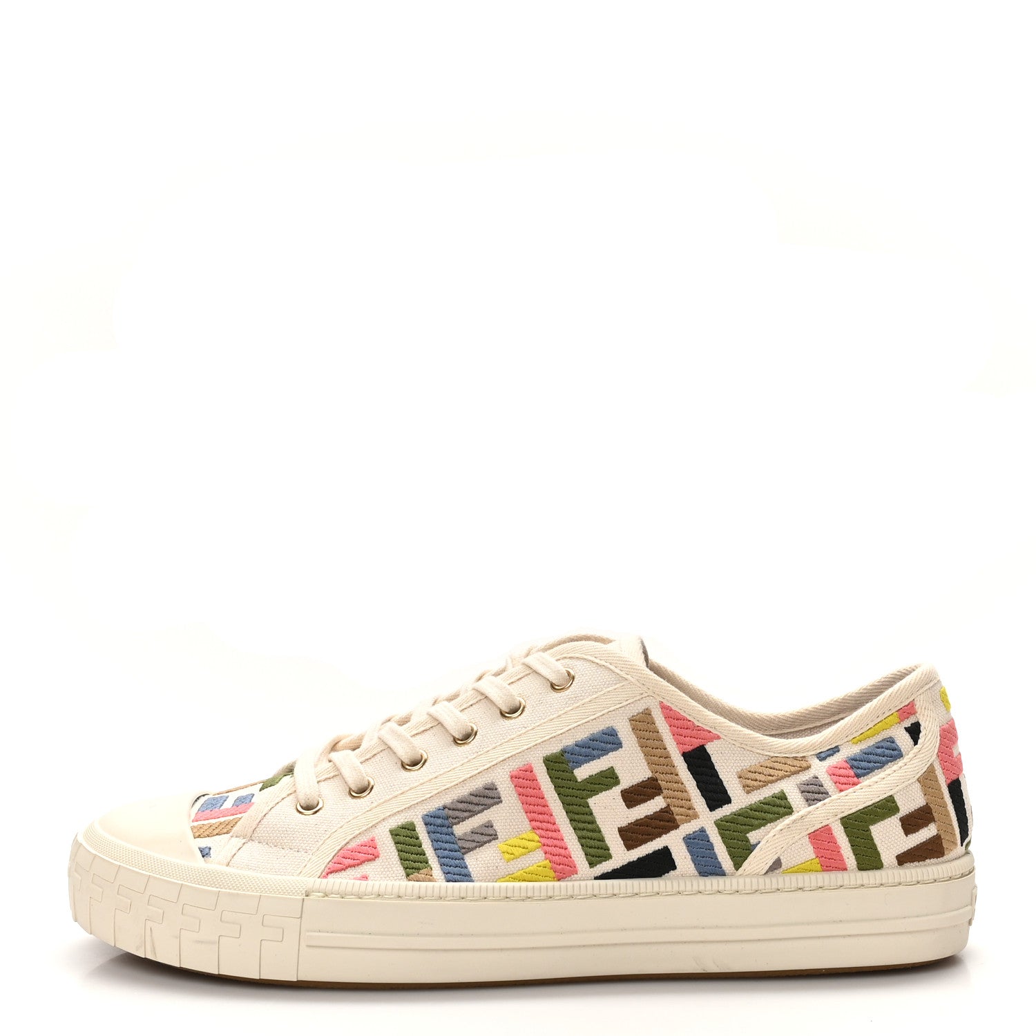 Fendi Kuban Canvas FF Womens Domino Low Top Sneakers 41 Grezzo Multicolor Latte 1 of 10