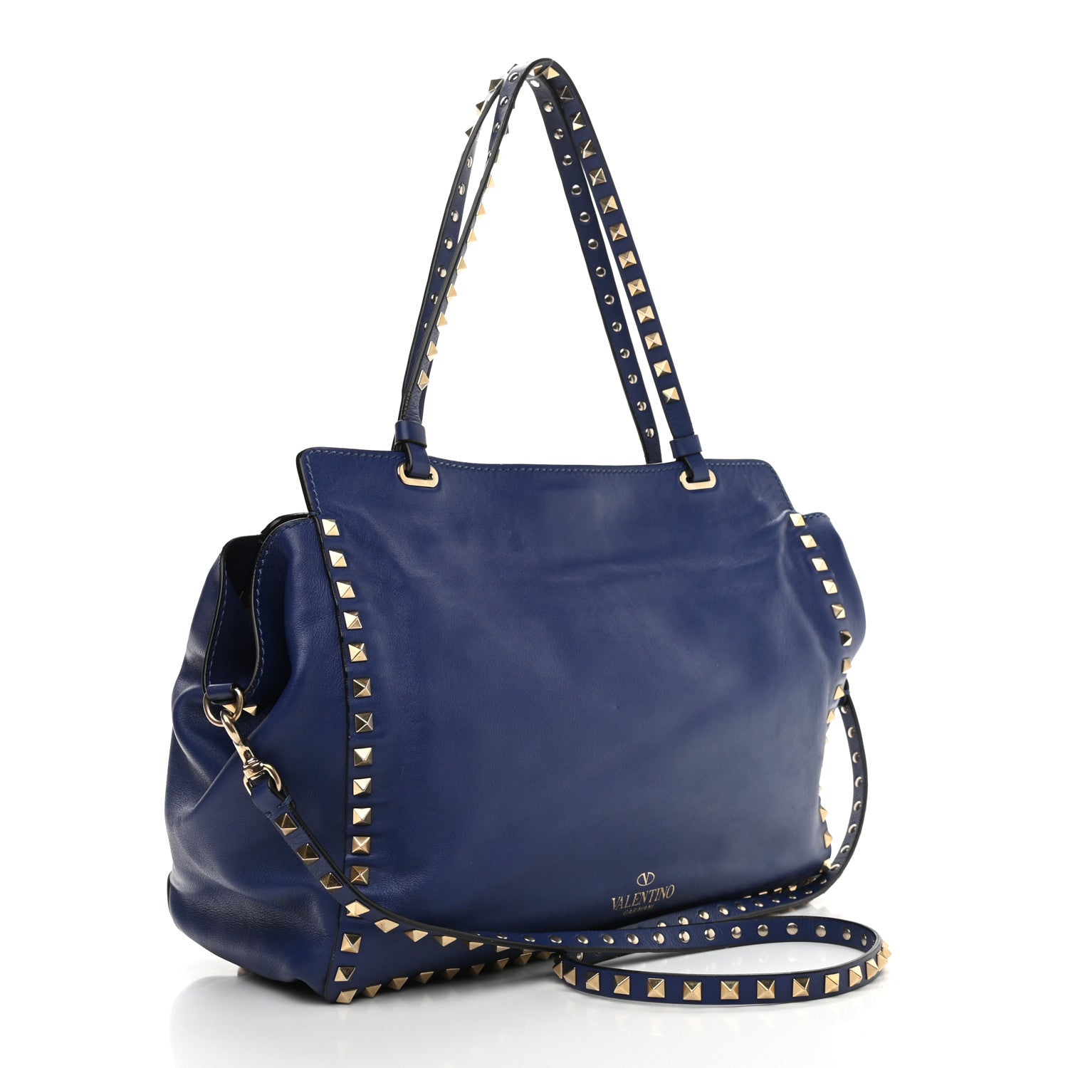 Valentino Garavani Vitello Medium Rockstud Tote Blue China 3 of 17
