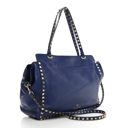 Valentino Garavani Vitello Medium Rockstud Tote Blue China 3 of 17