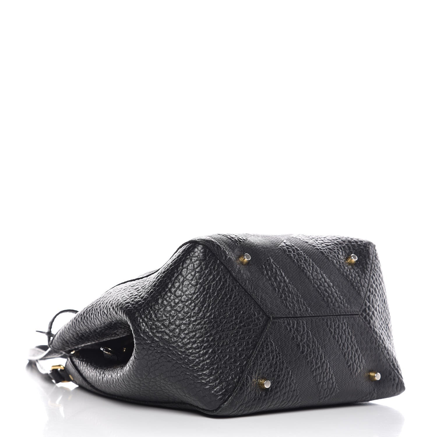 Burberry Signature Grain Calfskin Check Embossed Small Canterbury Tote Black 6 of 11