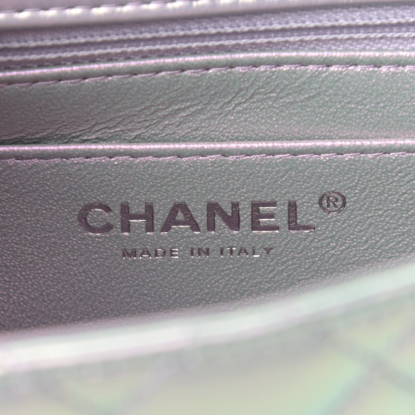Iridescent Lambskin Quilted Mini Square Flap Light Purple