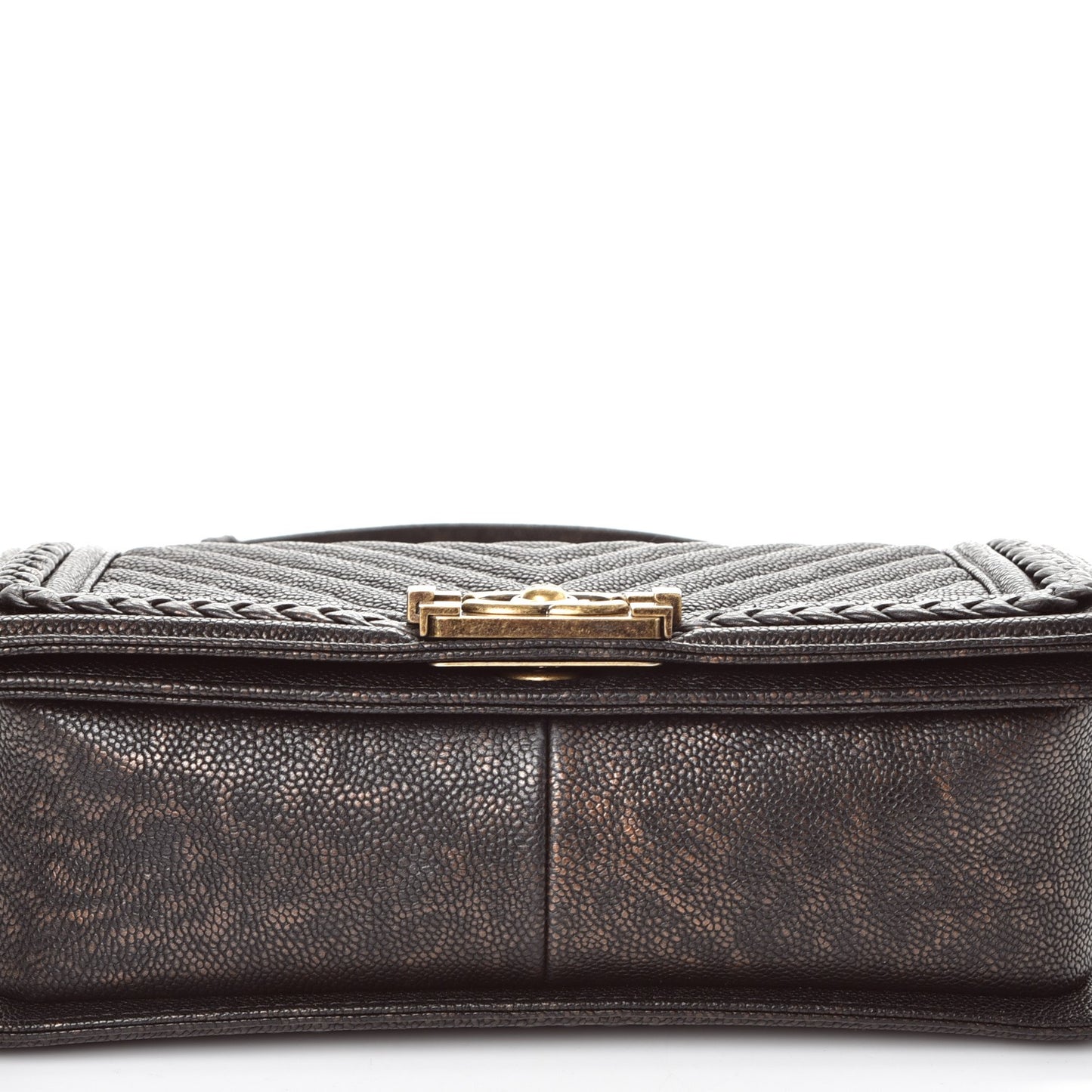 Patinated Calfskin Chevron Quilted Medium Braid Around Boy Flap Brown