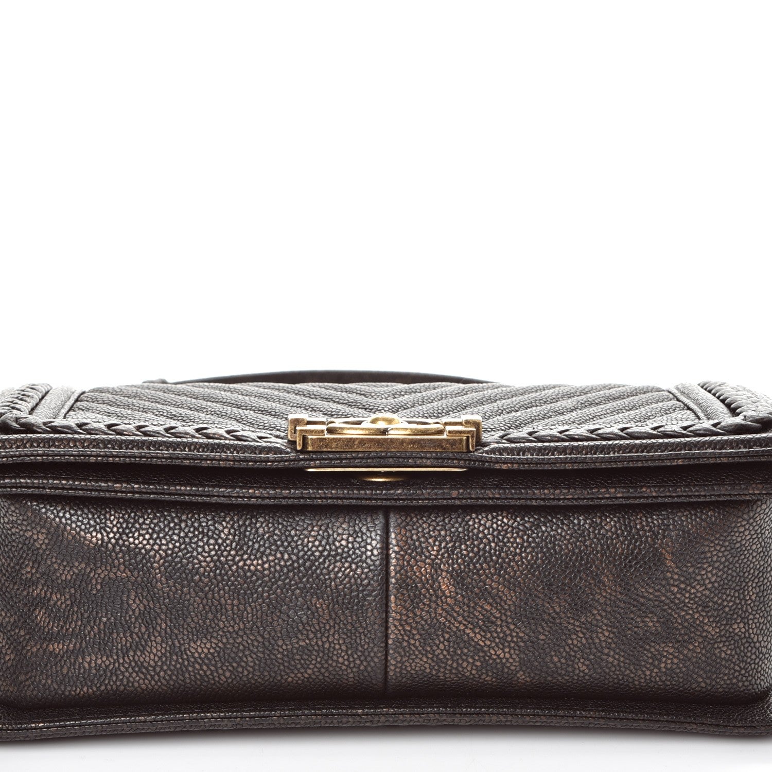 Chanel Patinated Calfskin Chevron Quilted Medium Braid Around Boy Flap Brown 8 of 10