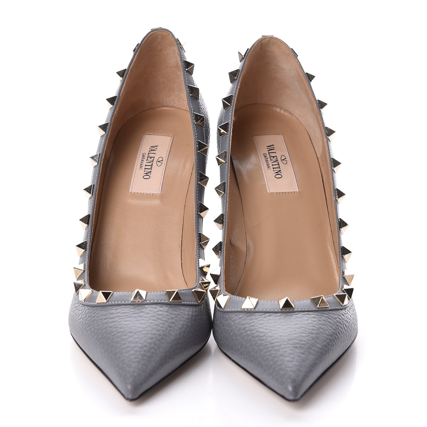 Pebbled Calfskin Rockstud 85mm Pumps 39 Light Stone