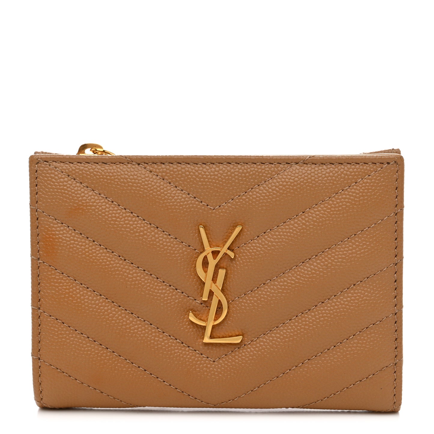 Grain De Poudre Matelasse Chevron Monogram Zipped Two-Part Wallet Natural Dark