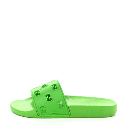 Gucci Rubber GG Monogram Perforated Womens Slide Sandals 38 Green 1 of 8