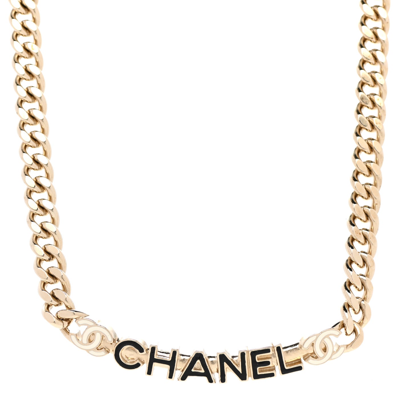Enamel Metal Logo Choker Necklace Gold White Black