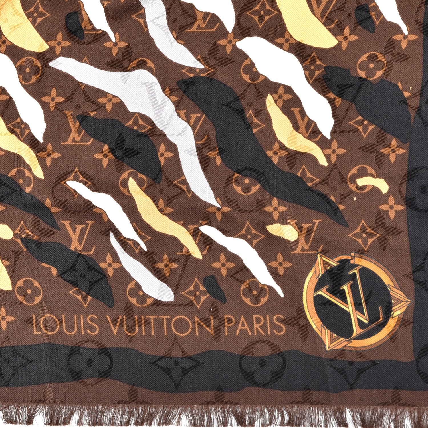 Louis Vuitton X LOL Silk Wool Monogram Square Scarf Brown 2 of 3
