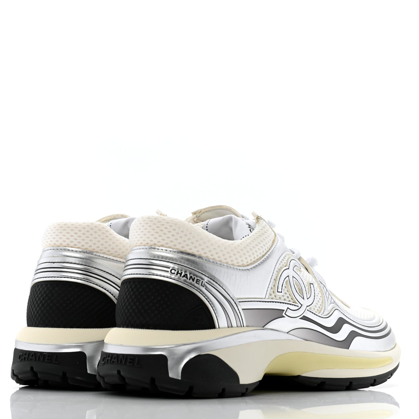 Fabric Laminated Calfskin Stretch CC Sneakers 40 White Gold Silver