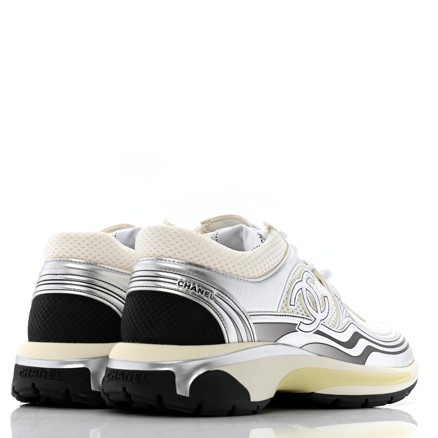 Chanel Fabric Laminated Calfskin Stretch CC Sneakers 40 White Gold Silver 5 of 10
