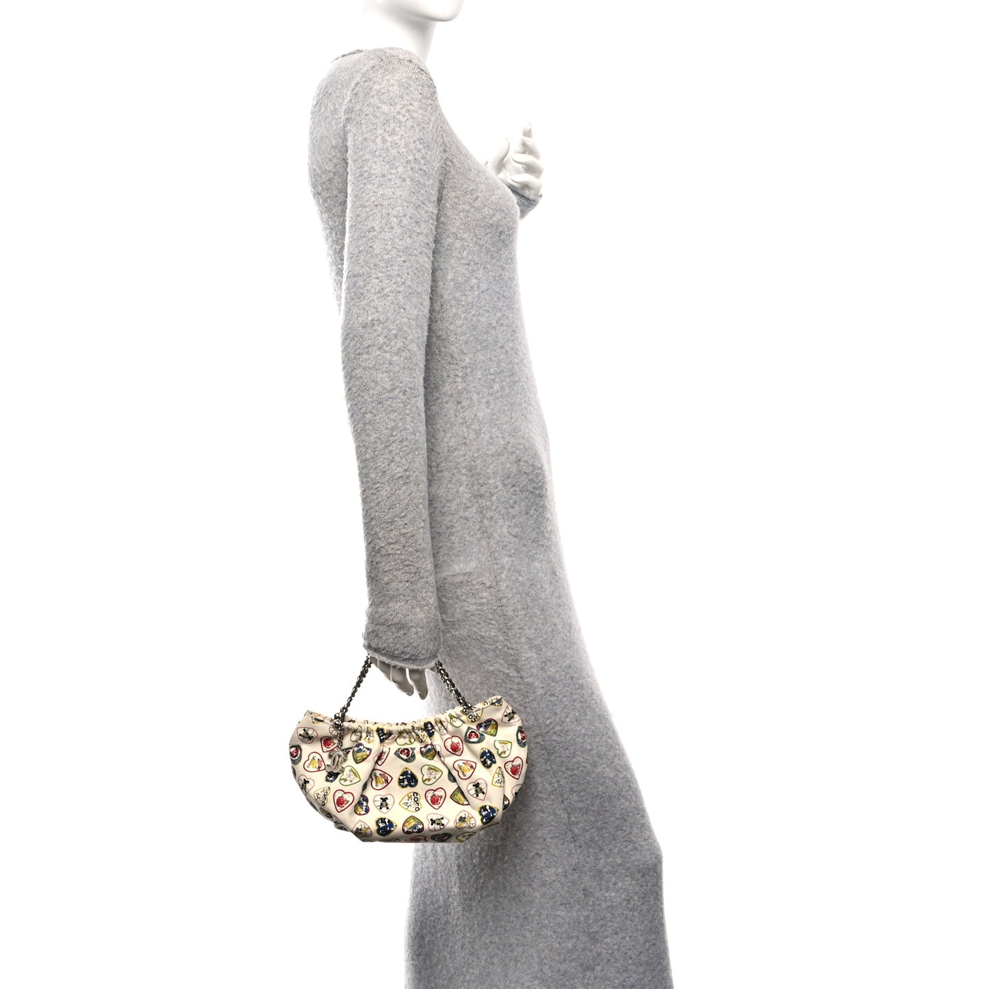 Canvas Coco Hearts Shoulder Bag White