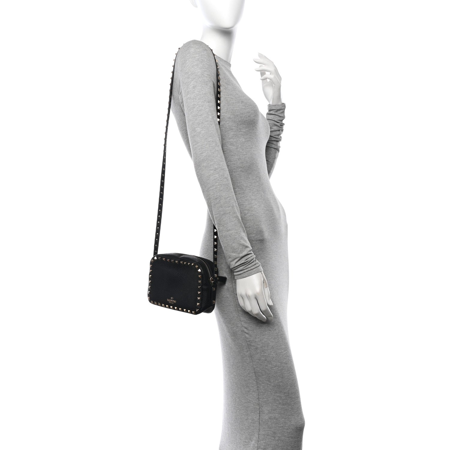 Valentino Garavani Pebbled Calfskin Rockstud Camera Crossbody Bag Black 2 of 9