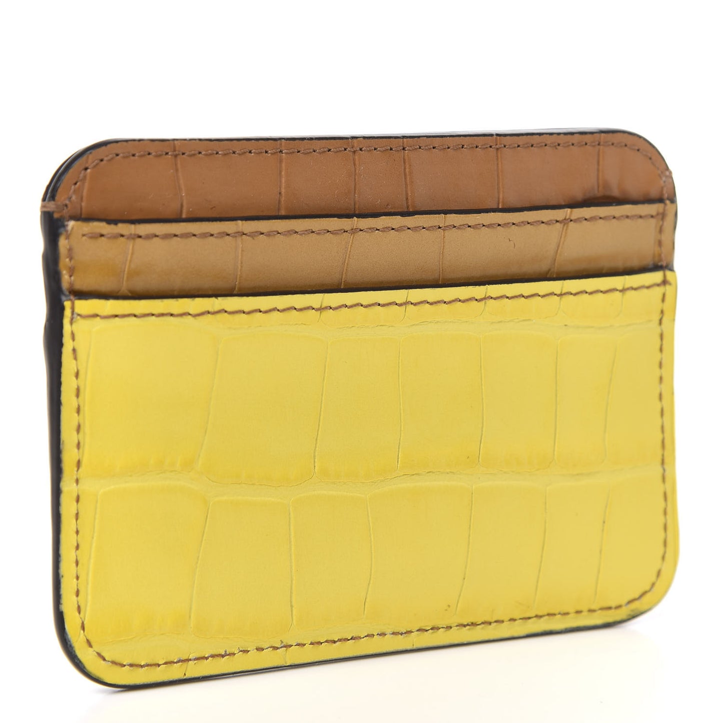 Crocodile Embossed Calfskin C Card Holder Joyful Yellow Tricolor