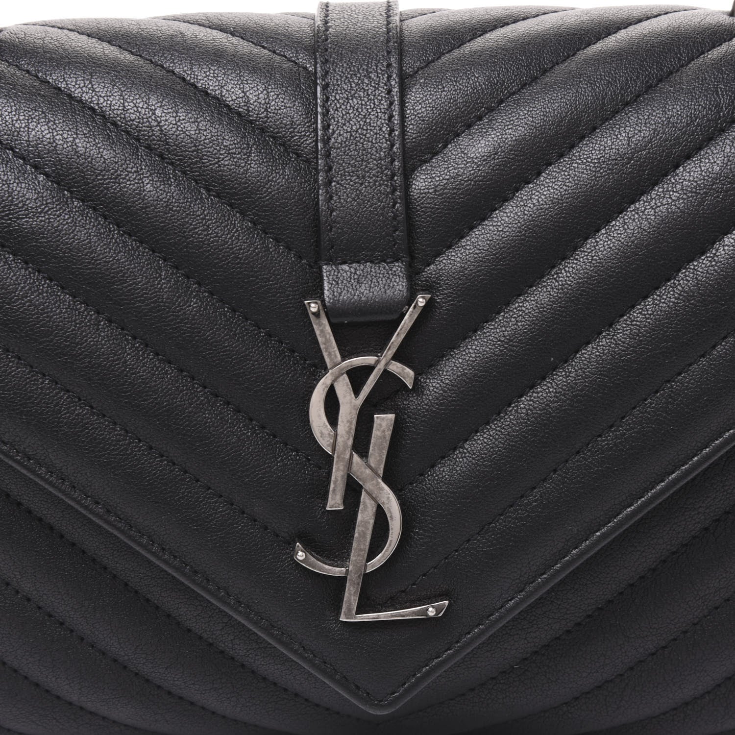 Saint Laurent Sheepskin Matelasse Chevron Monogram Medium College Bag Black 8 of 8