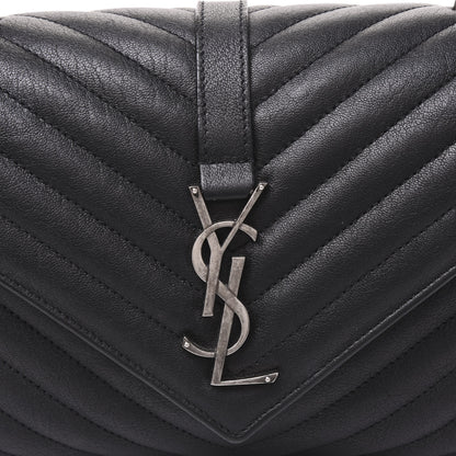 Saint Laurent Sheepskin Matelasse Chevron Monogram Medium College Bag Black 8 of 8