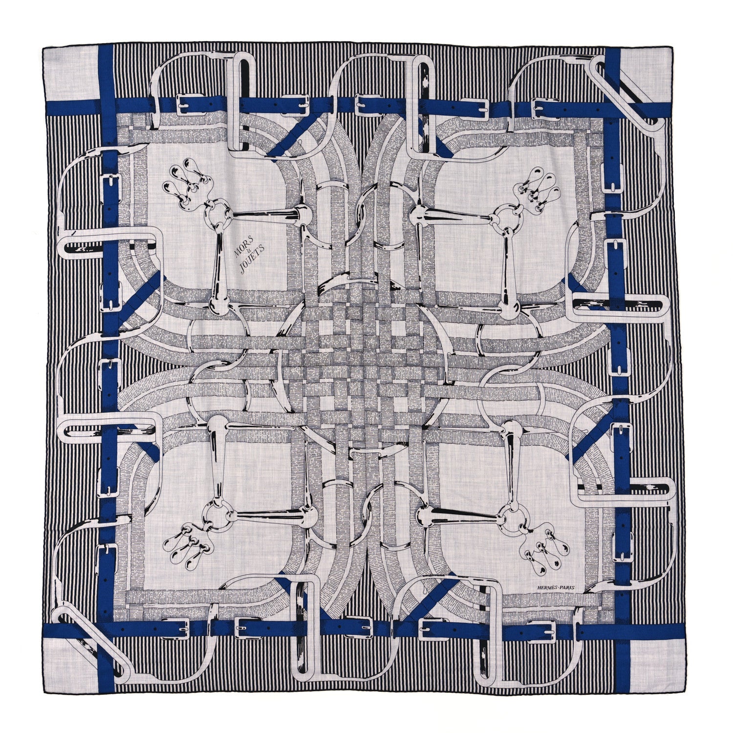 Hermes Cashmere Silk Mors A Jouets Chemise Shawl 140 Gris Chine Marine Black 1 of 3