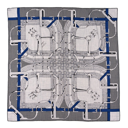 Hermes Cashmere Silk Mors A Jouets Chemise Shawl 140 Gris Chine Marine Black 1 of 3