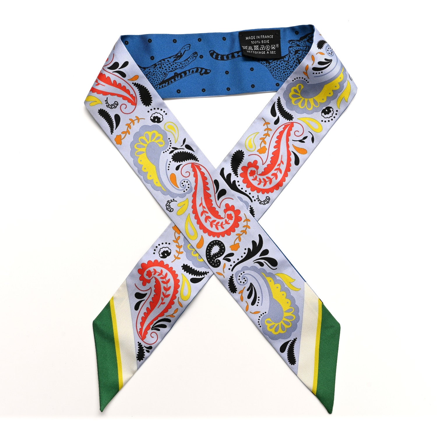 Hermes Silk Guepards Bandana Twilly Bleu Ciel Jaune Vif 1 of 4