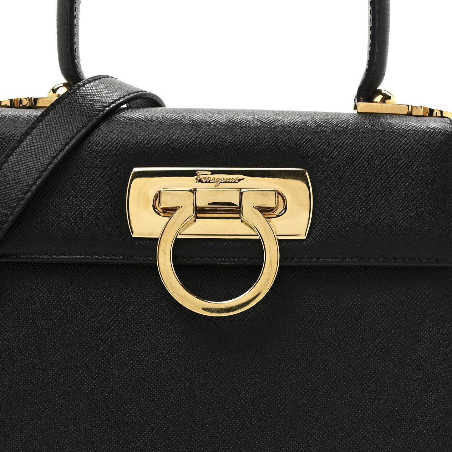 Hammered Calfskin Small Iconic Top Handle Bag Black