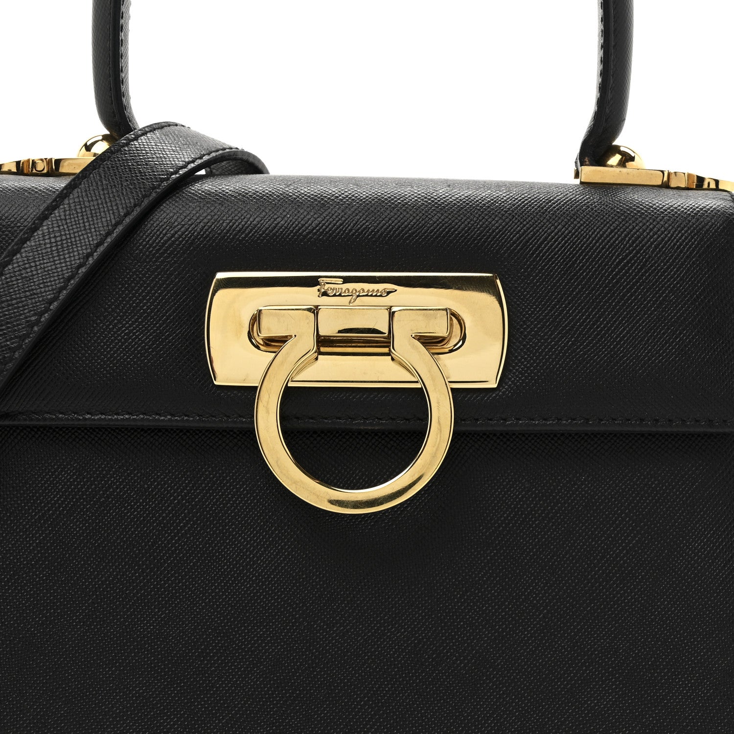 Salvatore Ferragamo Hammered Calfskin Small Iconic Top Handle Bag Black 7 of 12