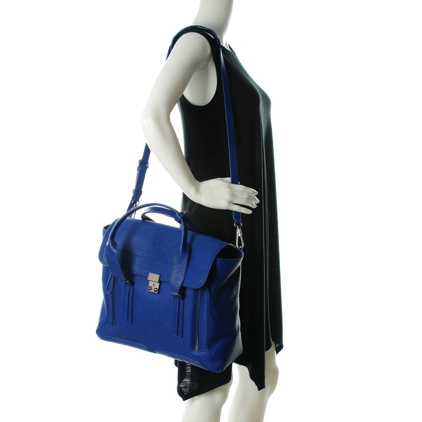 3.1 Textured Calfskin Large Pashli Satchel Cobalt