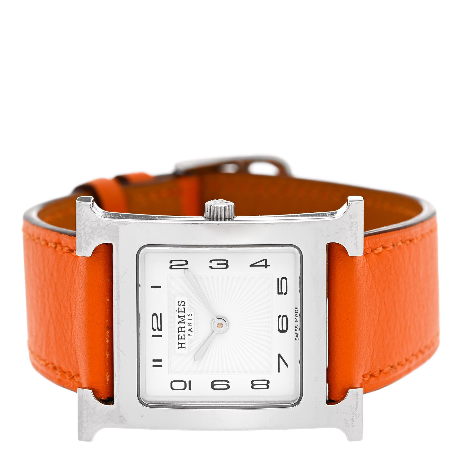 Hermes Stainless Steel Swift 26mm Heure H Hour Quartz Watch Orange 2 of 8