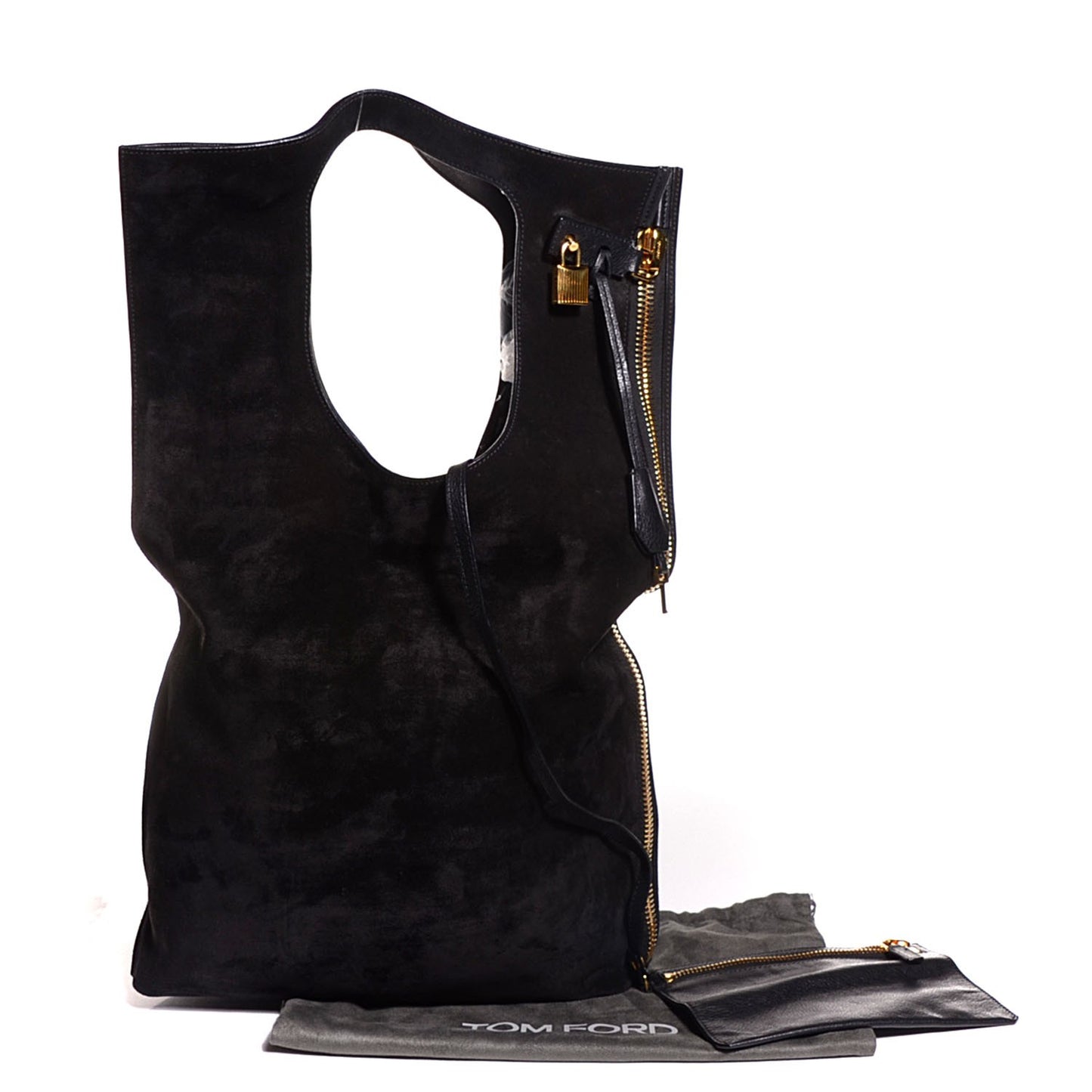 Suede Large Alix Padlock And Zip Shoulder Bag Black