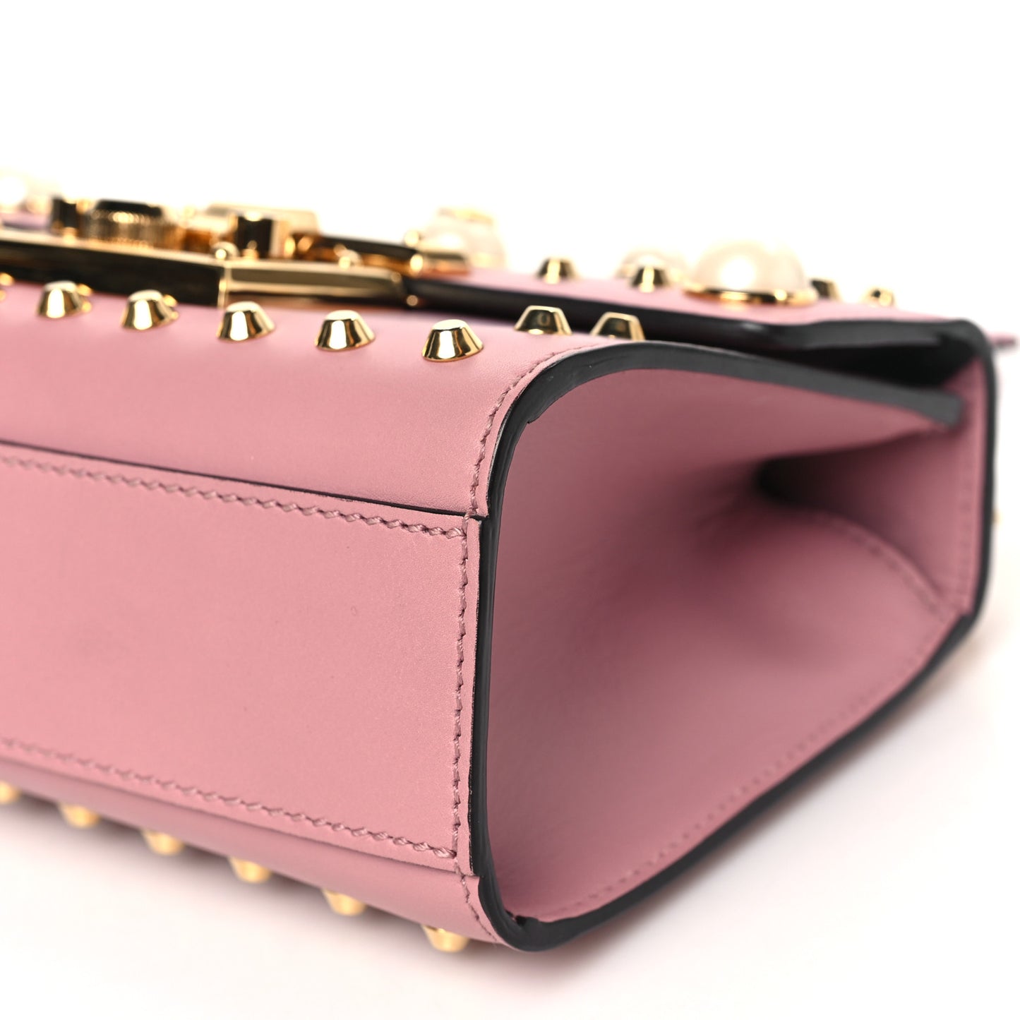 Calfskin Studded Small Padlock Shoulder Bag Carmine Rose