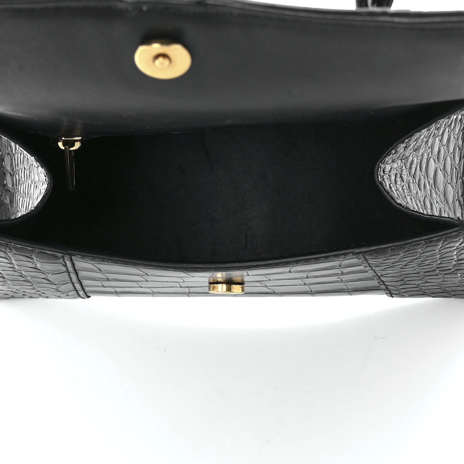 Balenciaga Shiny Calfskin Crocodile Embossed Small Hourglass Top Handle Bag Black 5 of 13