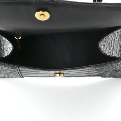 Balenciaga Shiny Calfskin Crocodile Embossed Small Hourglass Top Handle Bag Black 5 of 13