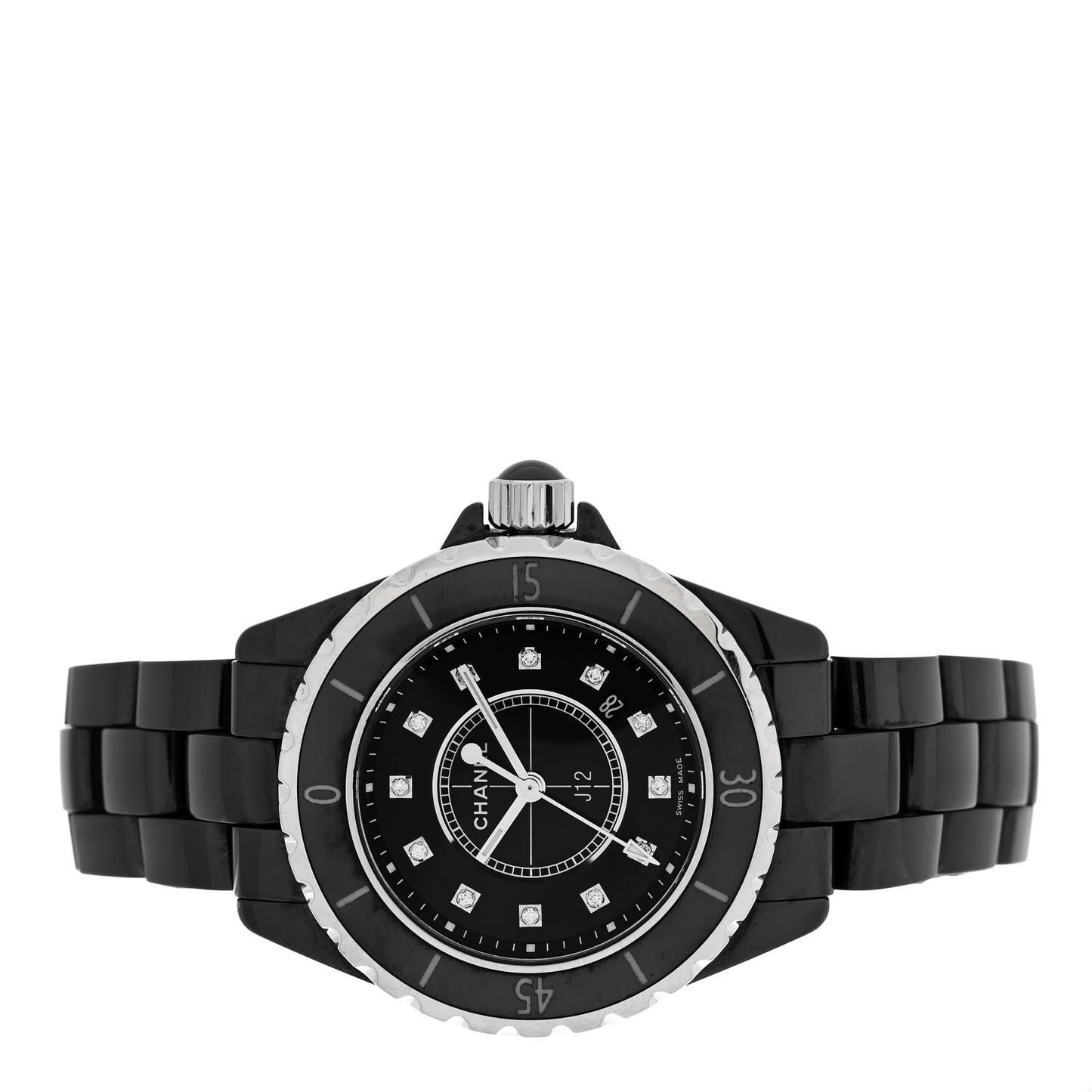 Stainless Steel Ceramic Diamond 33mm J12 Quartz Watch Black