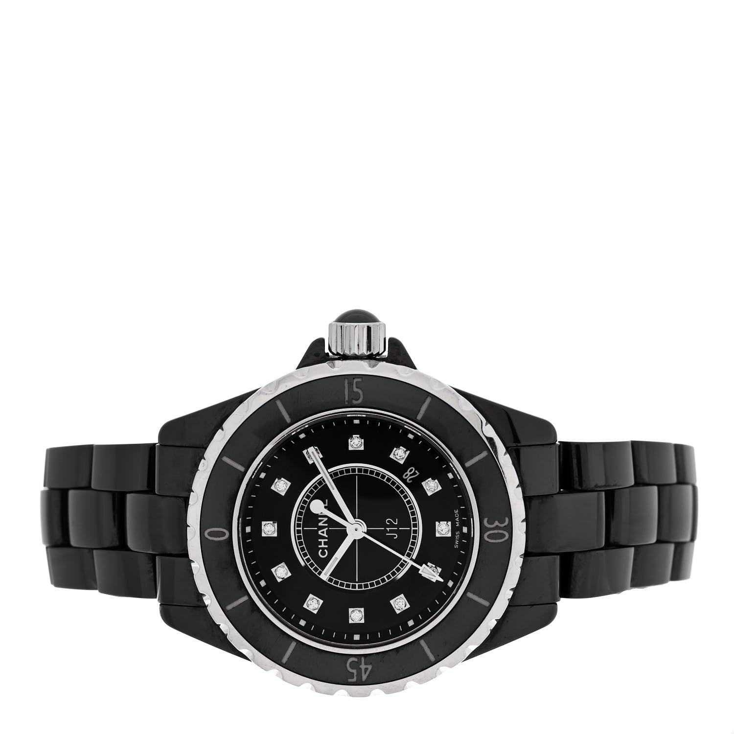 Chanel Stainless Steel Ceramic Diamond 33mm J12 Quartz Watch Black 2 of 5