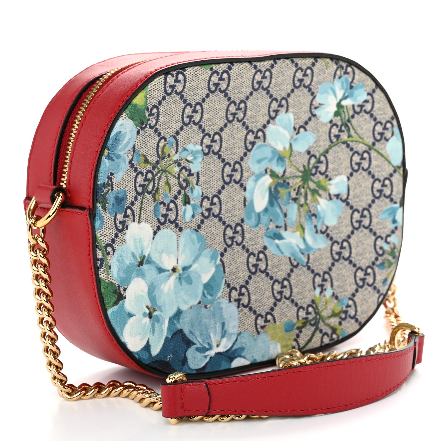 Gucci GG Supreme Monogram Blooms Mini Chain Shoulder Bag Beige Blue Navy Hibiscus Red 3 of 10