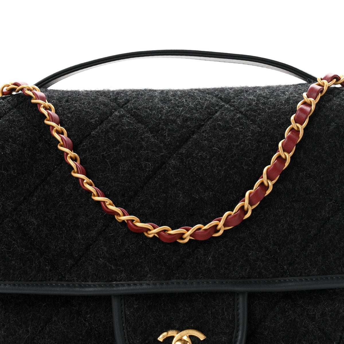 Chanel Wool Quitled Top Handle Maxi Flap Dark Grey 8 of 10