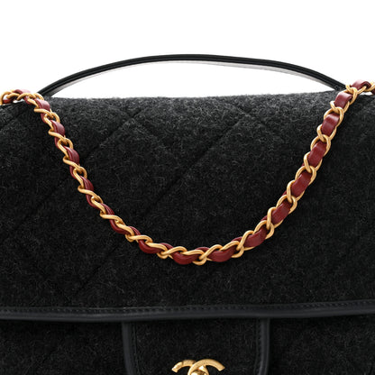 Chanel Wool Quitled Top Handle Maxi Flap Dark Grey 8 of 10