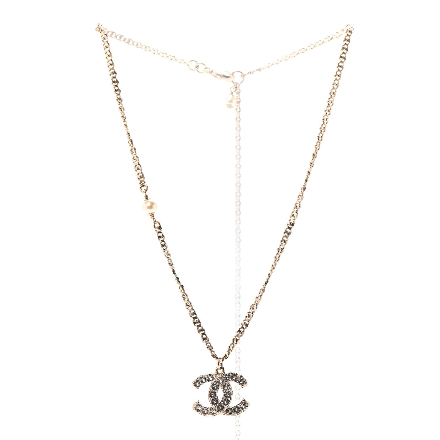 Chanel Crystal CC Pendant Necklace Gold 3 of 6