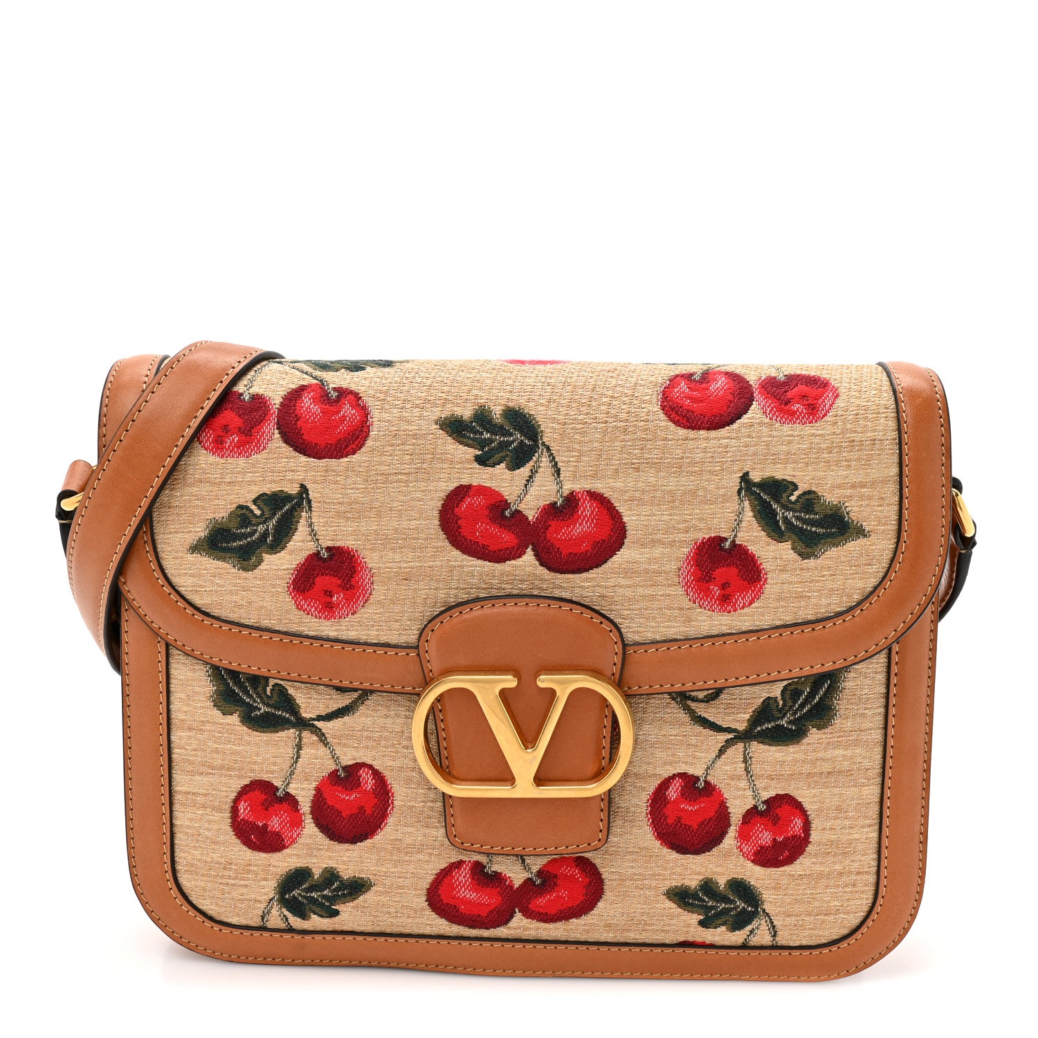Valentino Garavani Jacquard Raffia Cherryfic 9to5 Shoulder Bag Natural Red 1 of 12