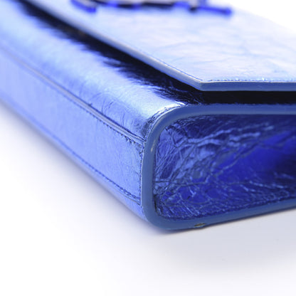 Saint Laurent Metallic Crinkled Calfskin Classic Monogram Cassandre Clutch Blue 9 of 9