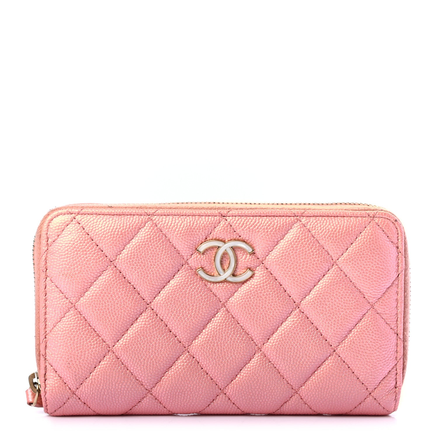 Chanel Iridescent Caviar Quilted Medium Zip Around Wallet Pink 1 of 9