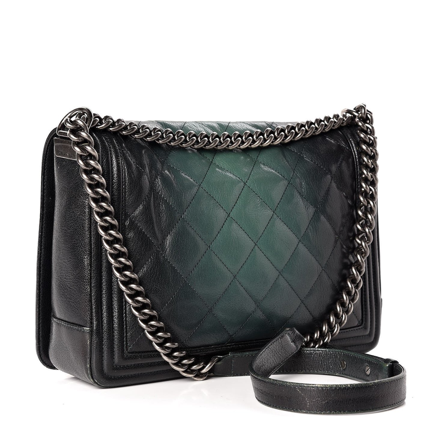 Goatskin Ombre Faded Quilted New Medium Boy Flap Dark Green