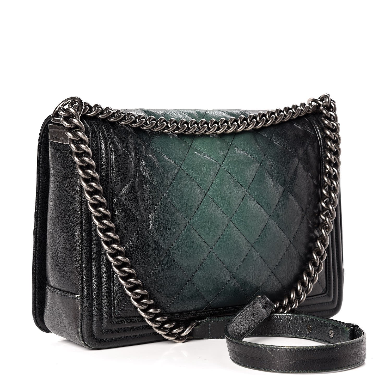 Chanel Goatskin Ombre Faded Quilted New Medium Boy Flap Dark Green 3 of 15