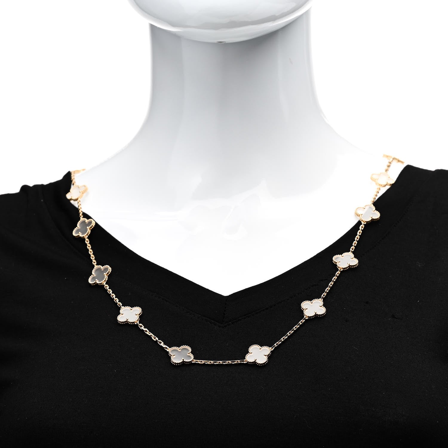 Van Cleef & Arpels 18K Yellow Gold Rock Crystal 20 Motifs Vintage Alhambra Necklace 2 of 6
