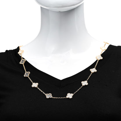 Van Cleef & Arpels 18K Yellow Gold Rock Crystal 20 Motifs Vintage Alhambra Necklace 2 of 6